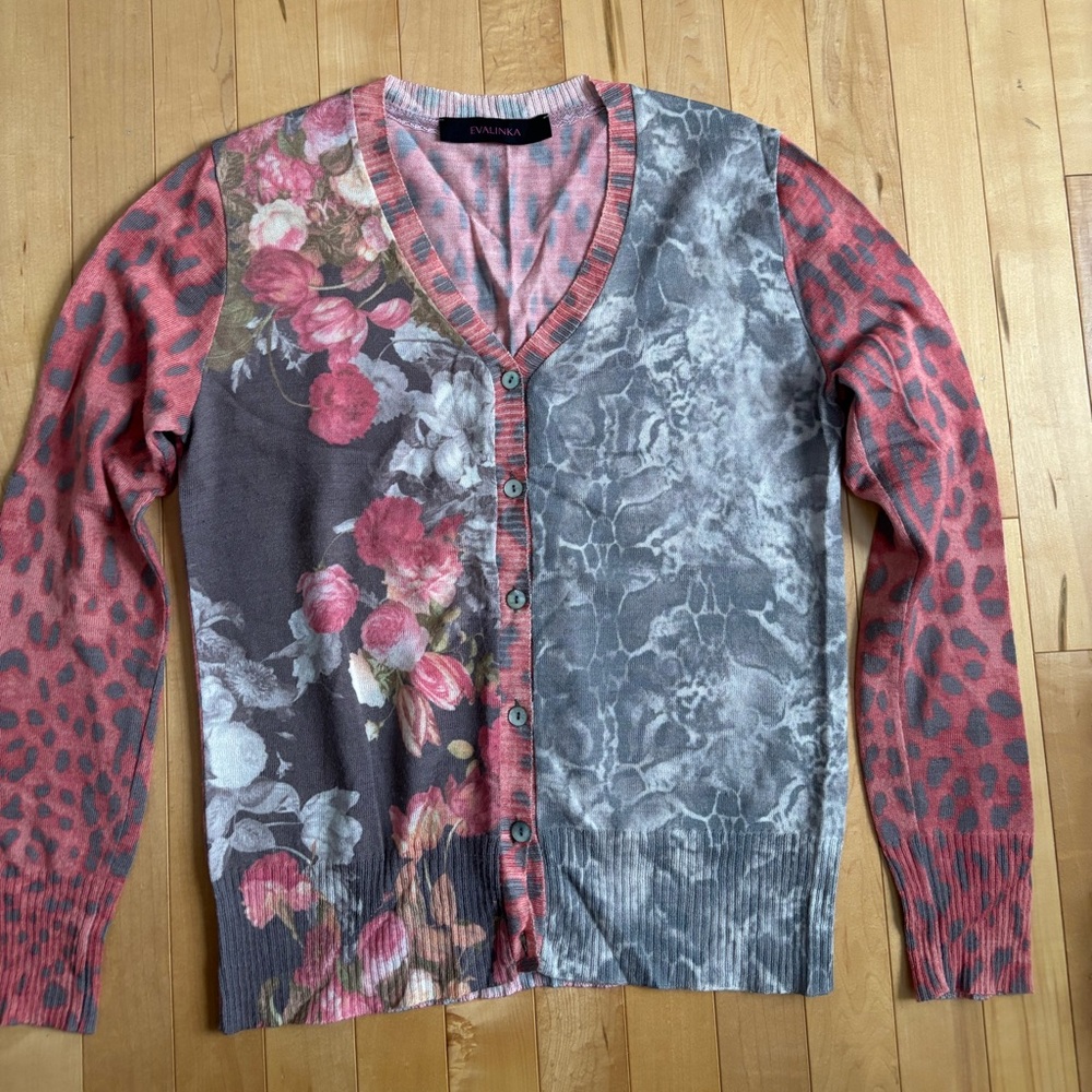 Evalinka European Fashion Women's Floral and Animal Print Cardigan